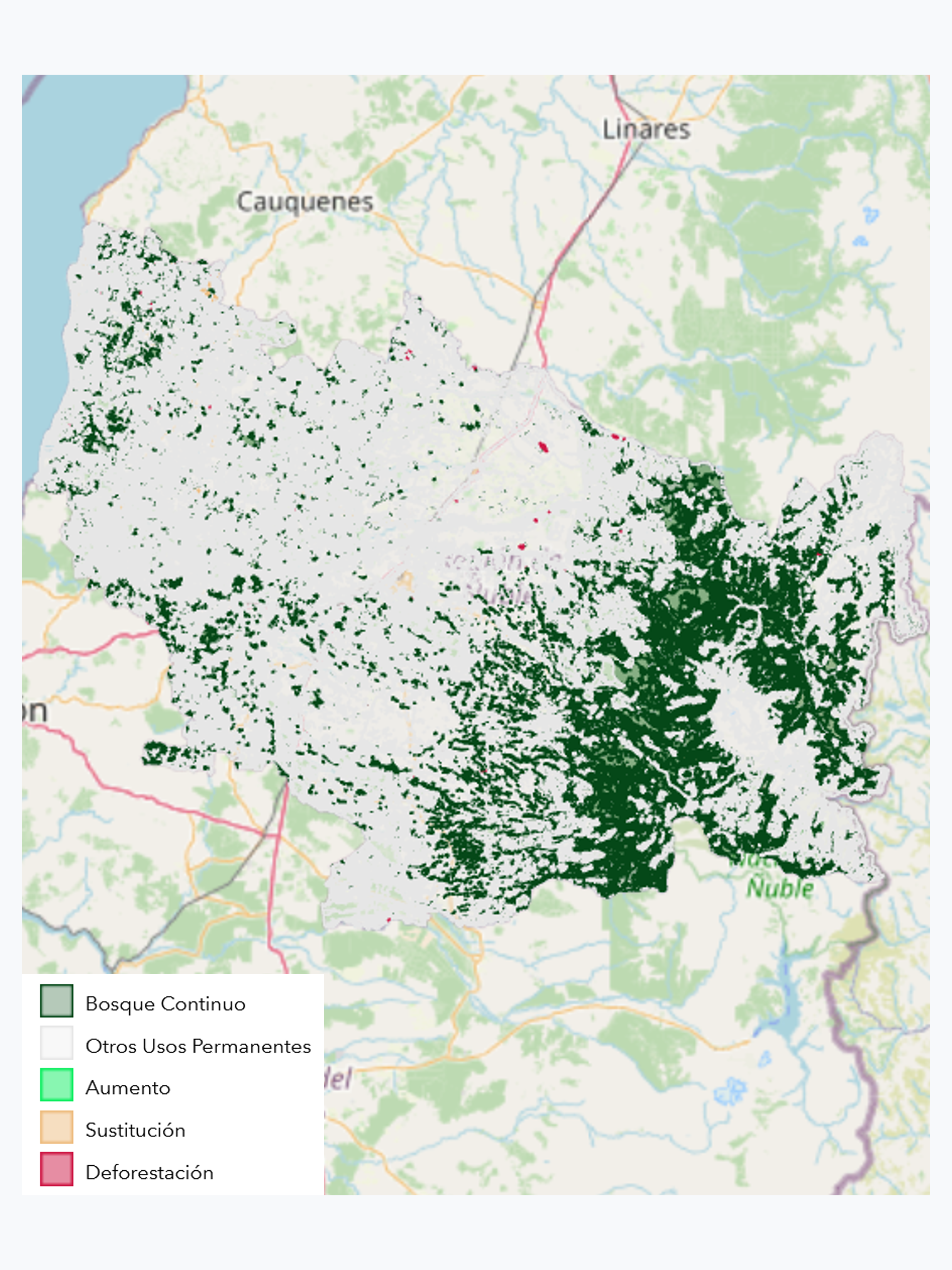 Cartografía temática del Cambio de Uso de la Tierra para la Región del Ñuble periodo 2001-2023, Escala 1:50.000
